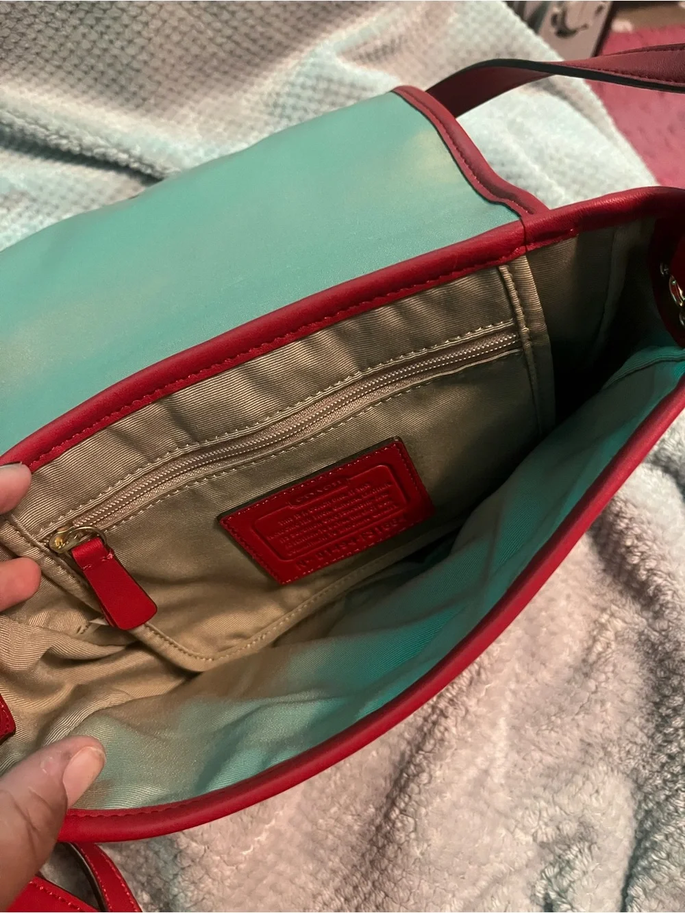 Coach Red Leather Crossbody with Buckle Accent and Tag